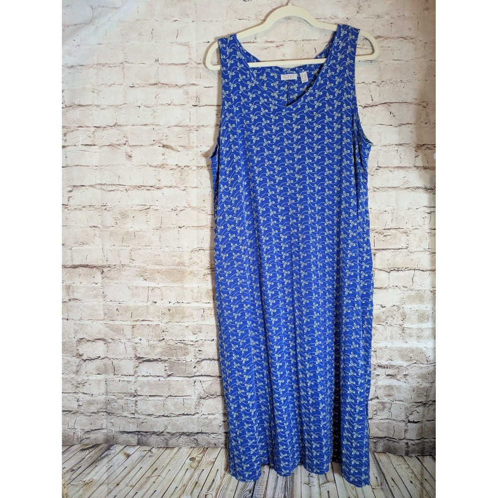 LOGO Lori Goldstein Midi Dress 1X Cobalt Blue Floral Embroidery Sleeveless Shift